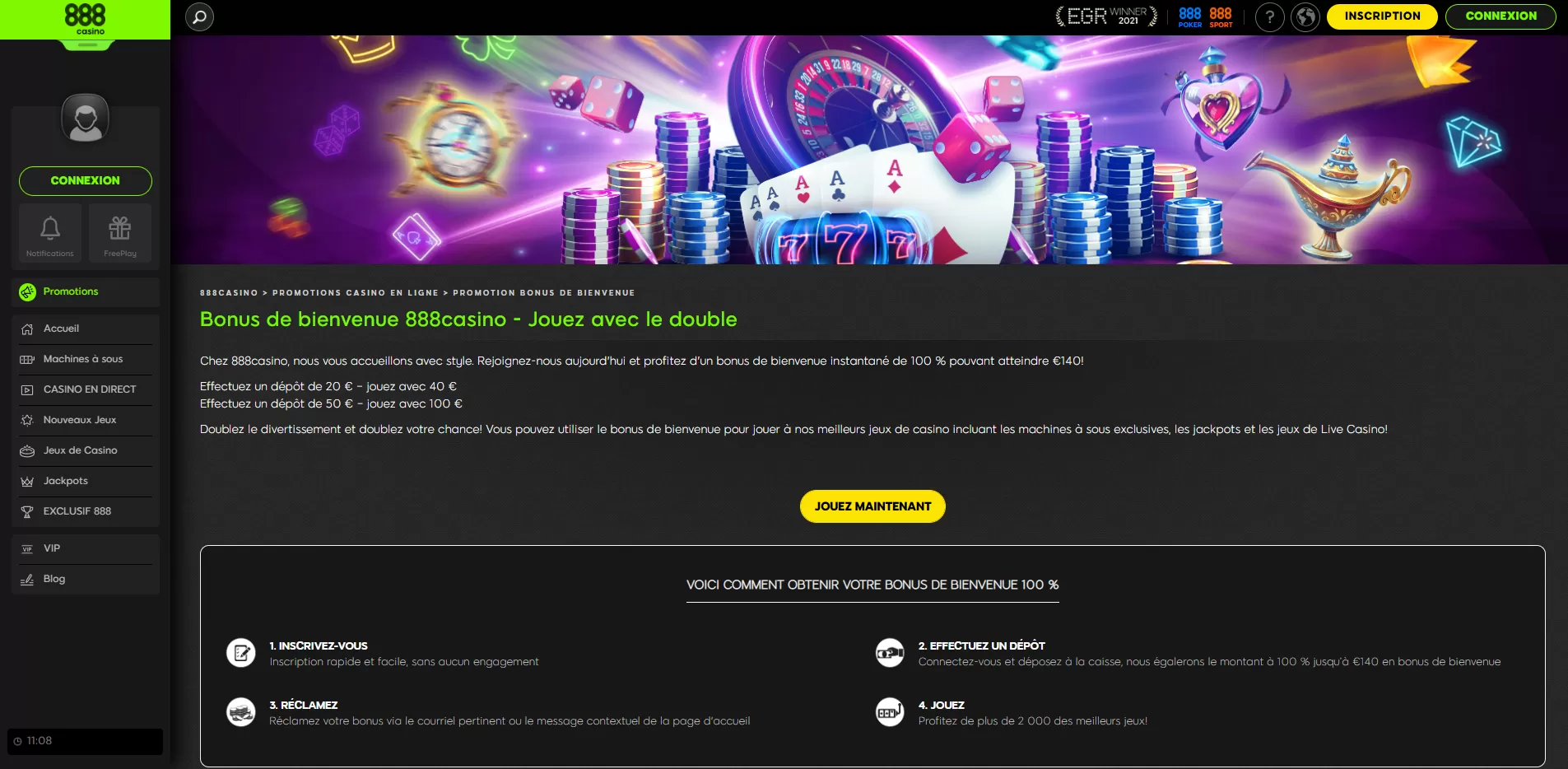 888 casino bonus de bienvenue