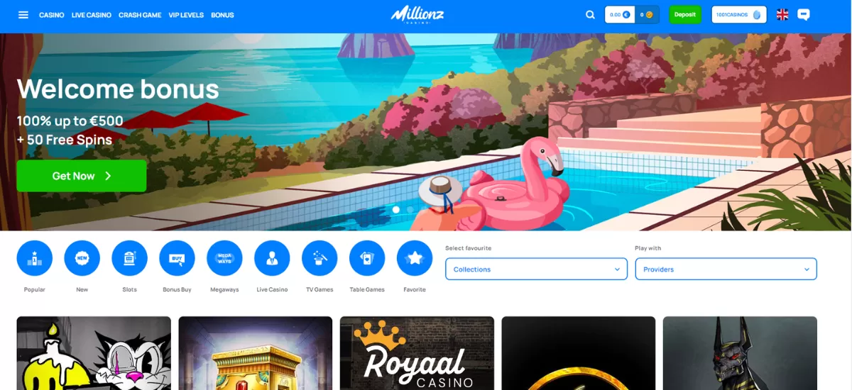 Millionz Casino Frontpage